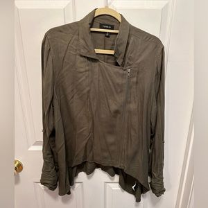 Torrid Womens Asymmetrical Zip Up Jacket High Low Hem Army Green